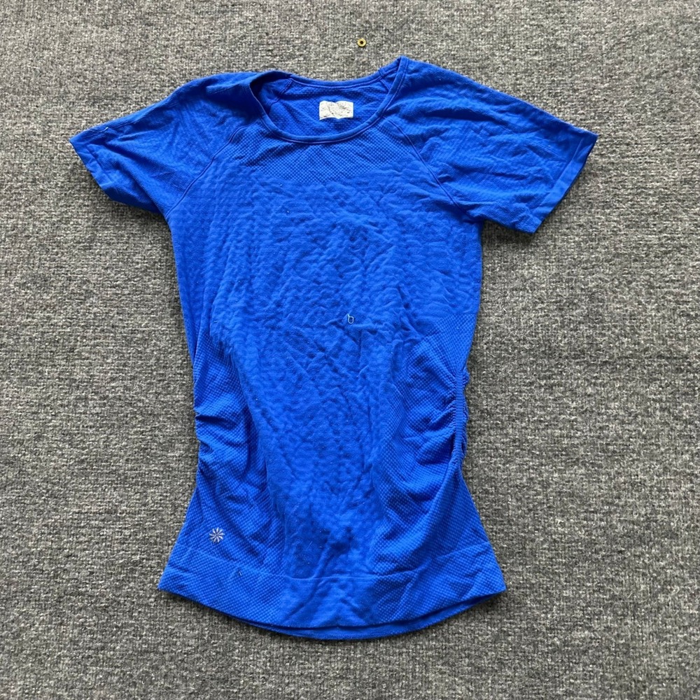 Athleta Short Sleeve Top Womens Size M Blue Momentum Seamless Athletic Workout